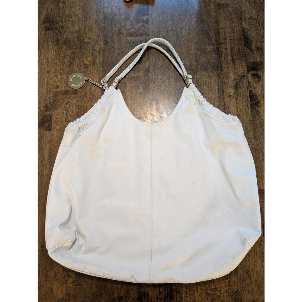 2000's / Y2K white leather hobo bag